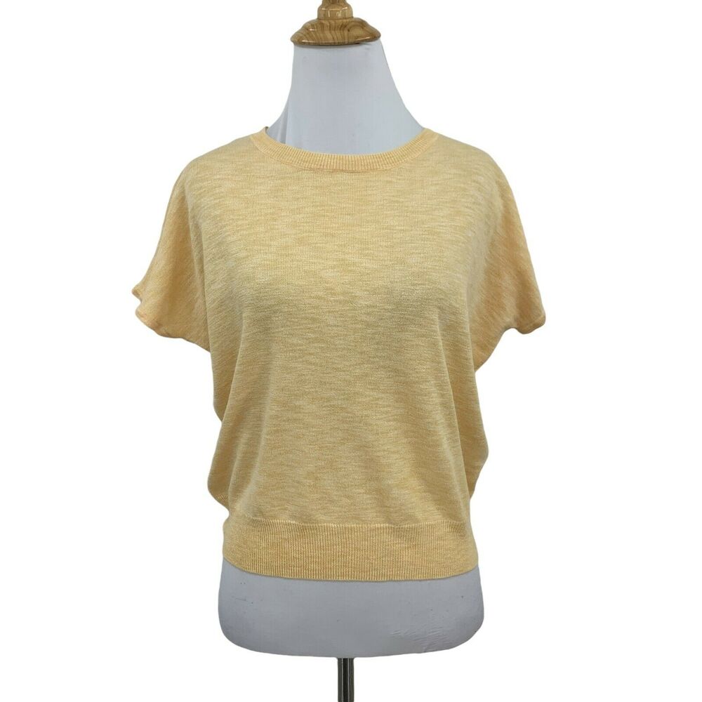 Ellen Tracy Peach Crop Knit Top Womens XS Extra Small Cap Sleeves Smocked Waist
